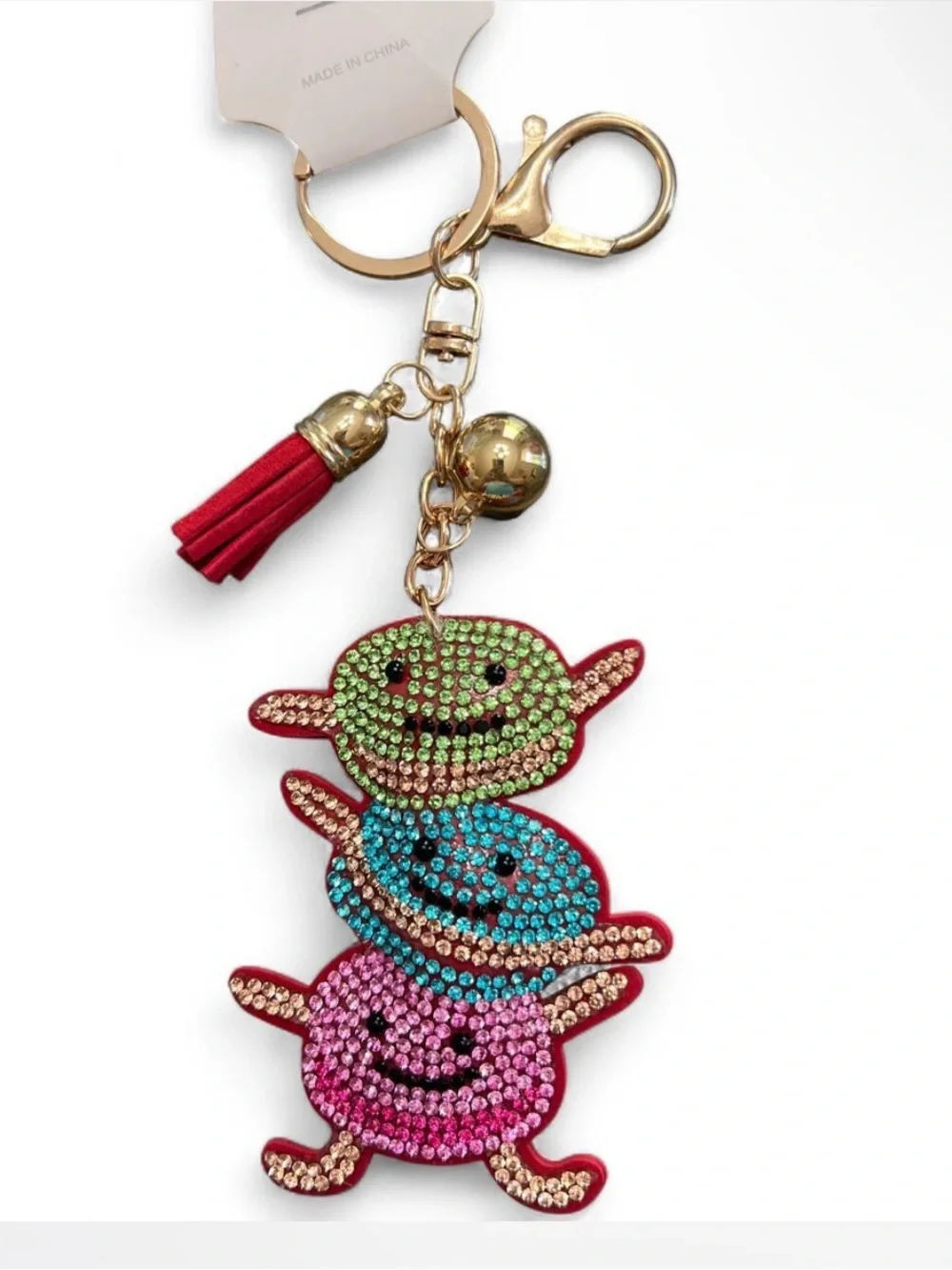 Rhinestone Stacked Smiley Keychain Bag Charm - Multicolor